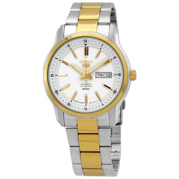 NWT Authentic Seiko 5 Automatic Silver Dial Two-tone Men's Watch - Picture 1 of 3